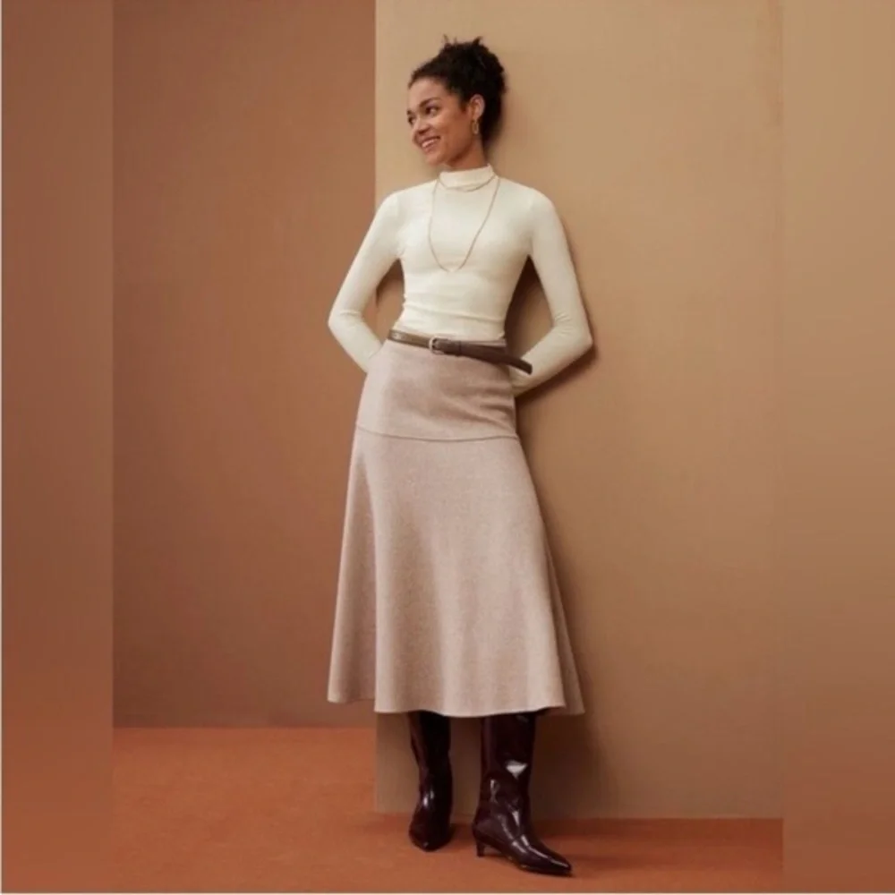 OGL‎ Flare Midi  Oatmeal Color Careerwear Skirt